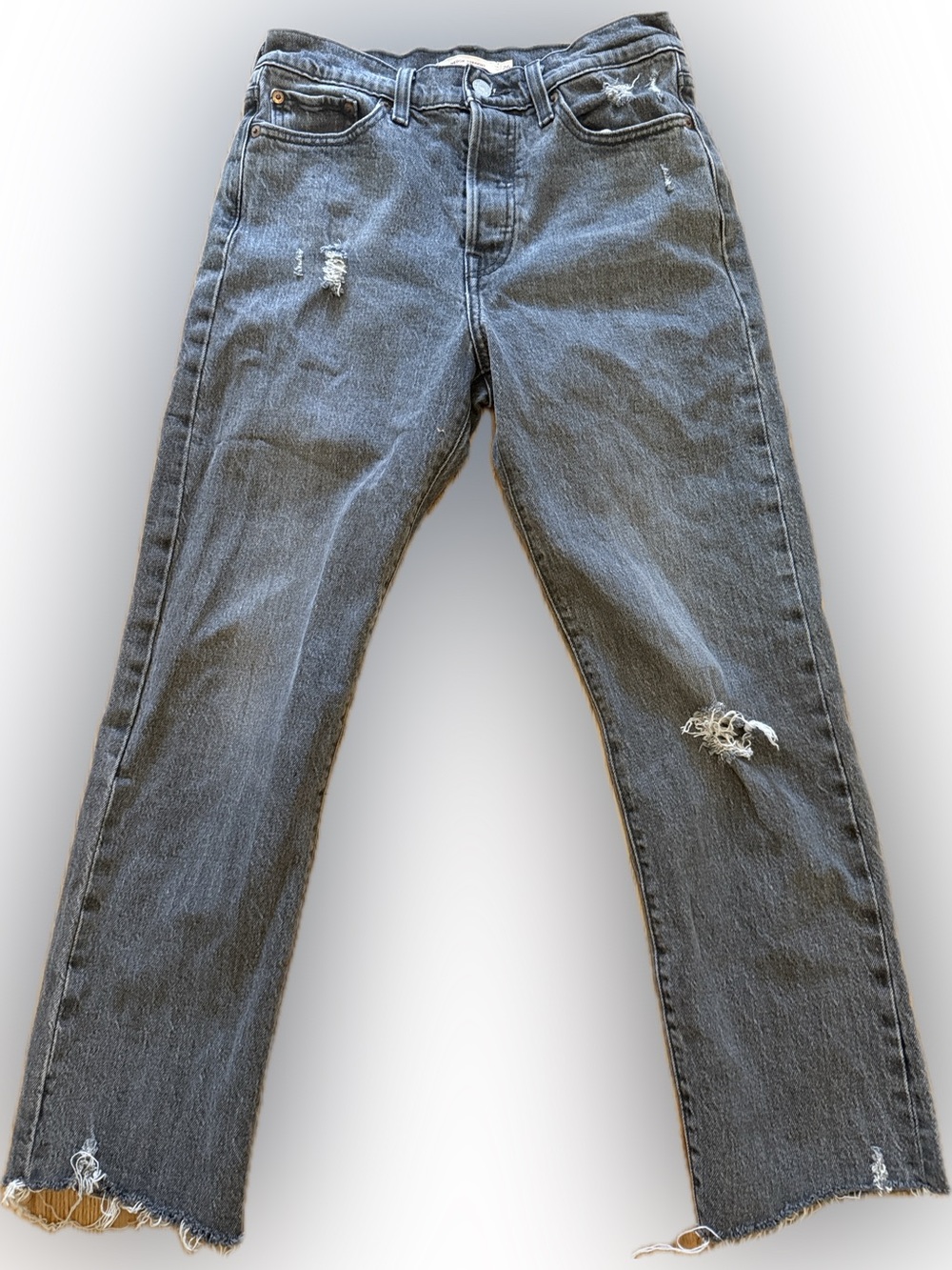 Levi’s Premium Wedge Straight Women’s Distressed Jeans in Charcoal